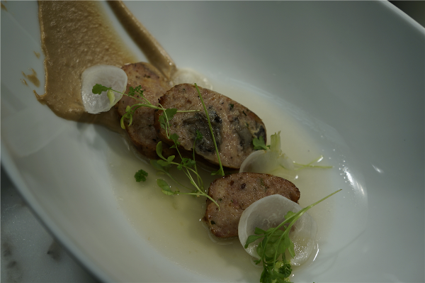 Publican Quality Meats' Snail Sausage, Walnut Puree, Shaved Turnips, and Ginger Broth National Escargot Day, 2013