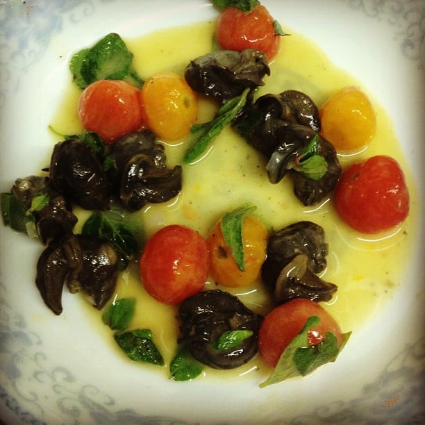 Wild Burgundy Snails, Cherry Tomato, Oregano, Roasted Garlic Butter