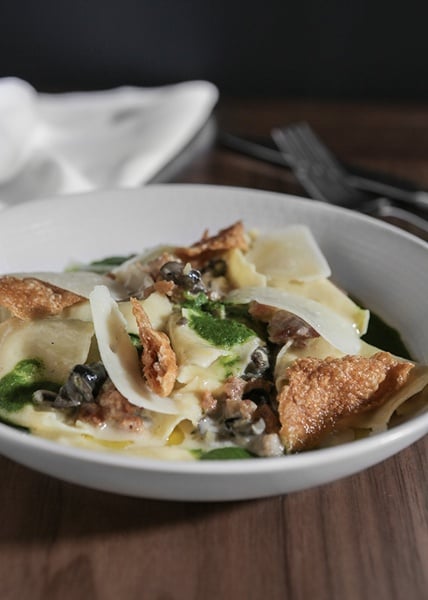 Hand Torn Pasta, Wild Burgundy Snails, Garlic, Crispy Chicken Skin, Pecorino, Italian Parsley