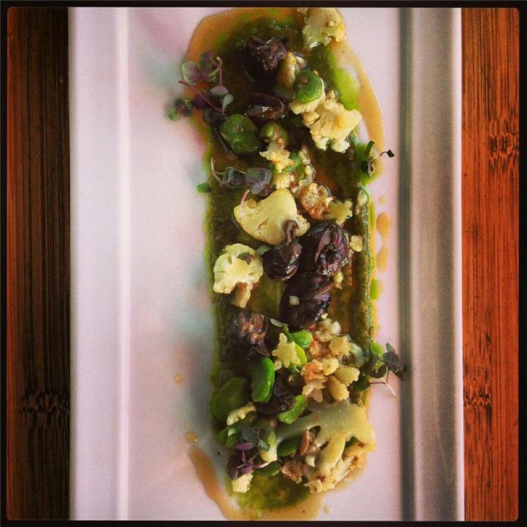 Braised Wild Burgundy Escargot, Cauliflower, Hot and Sour Gastrique, Thai Basil Puree