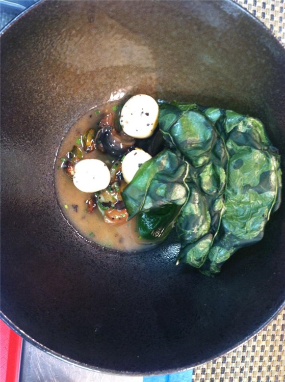 Snail, Chard, Boudin, Chicken Oyster, Kaffir, Sake and Truffle